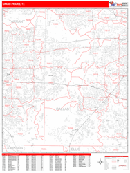 Grand Prairie Wall Map Zip Code Red Line Style 2024